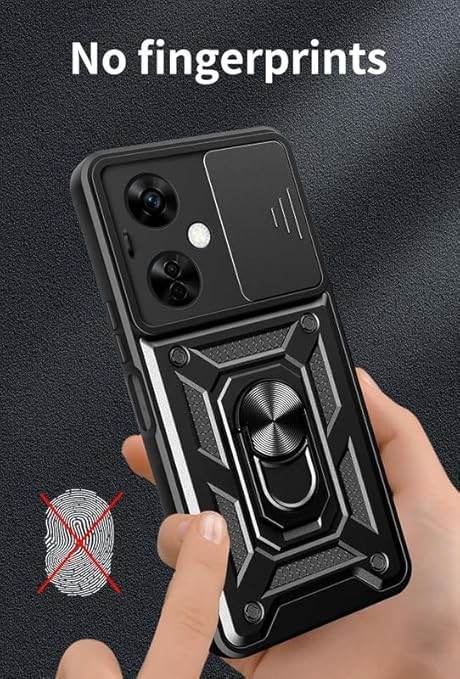 Tough Armor for OnePlus Nord CE 3 Lite 5G Back Case Cover | Ring Holder & Sliding Camera Shield Cover | 360 Degree Protection Back Case Cover for OnePlus Nord CE 3 Lite 5G Case (Black) - Guleel