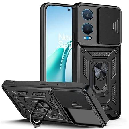 Tough Armor for OnePlus Nord CE 4 Lite 5G Back Case Cover | Ring Holder & Sliding Camera Shield Cover | 360 Degree Protection Back Case Cover for OnePlus Nord CE 4 Lite 5G Case (Black) - Guleel