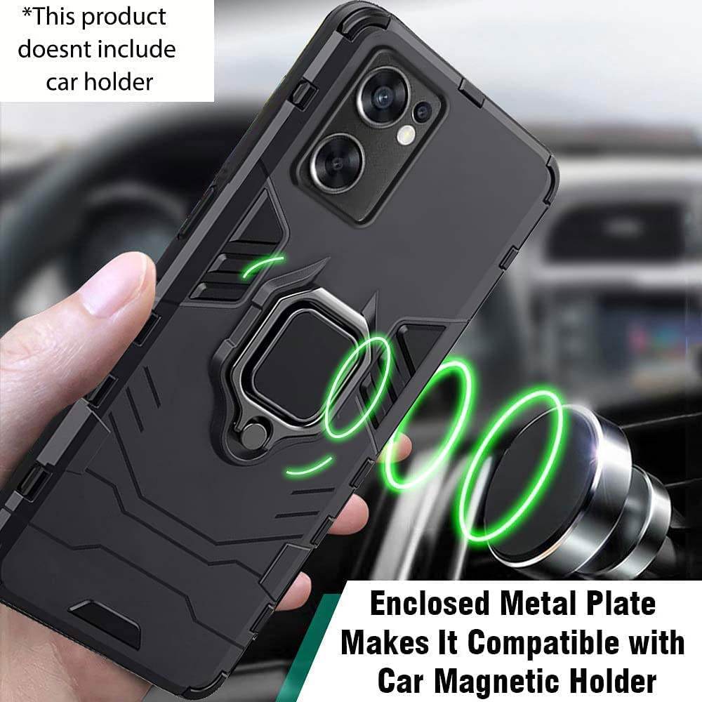 OnePlus Nord CE 2 5G Tough Armor Ring Holder & Kickstand in-Built 360 Degree Protection Back Case - Black - Guleel