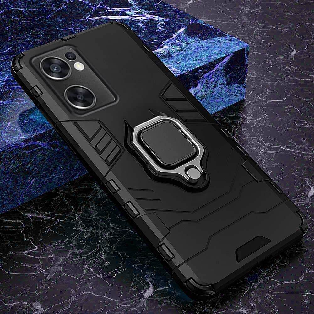 OnePlus Nord CE 2 5G Tough Armor Ring Holder & Kickstand in-Built 360 Degree Protection Back Case - Black - Guleel