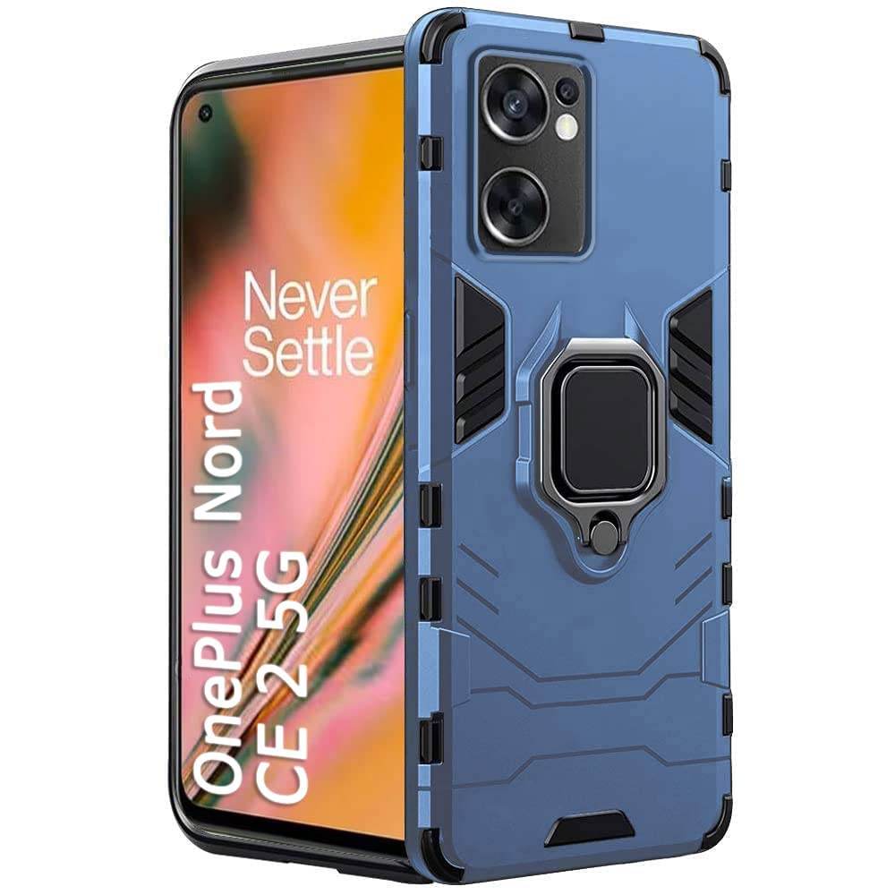 OnePlus Nord CE 2 5G Tough Armor Ring Holder & Kickstand in-Built 360 Degree Protection Back Case - Blue - Guleel