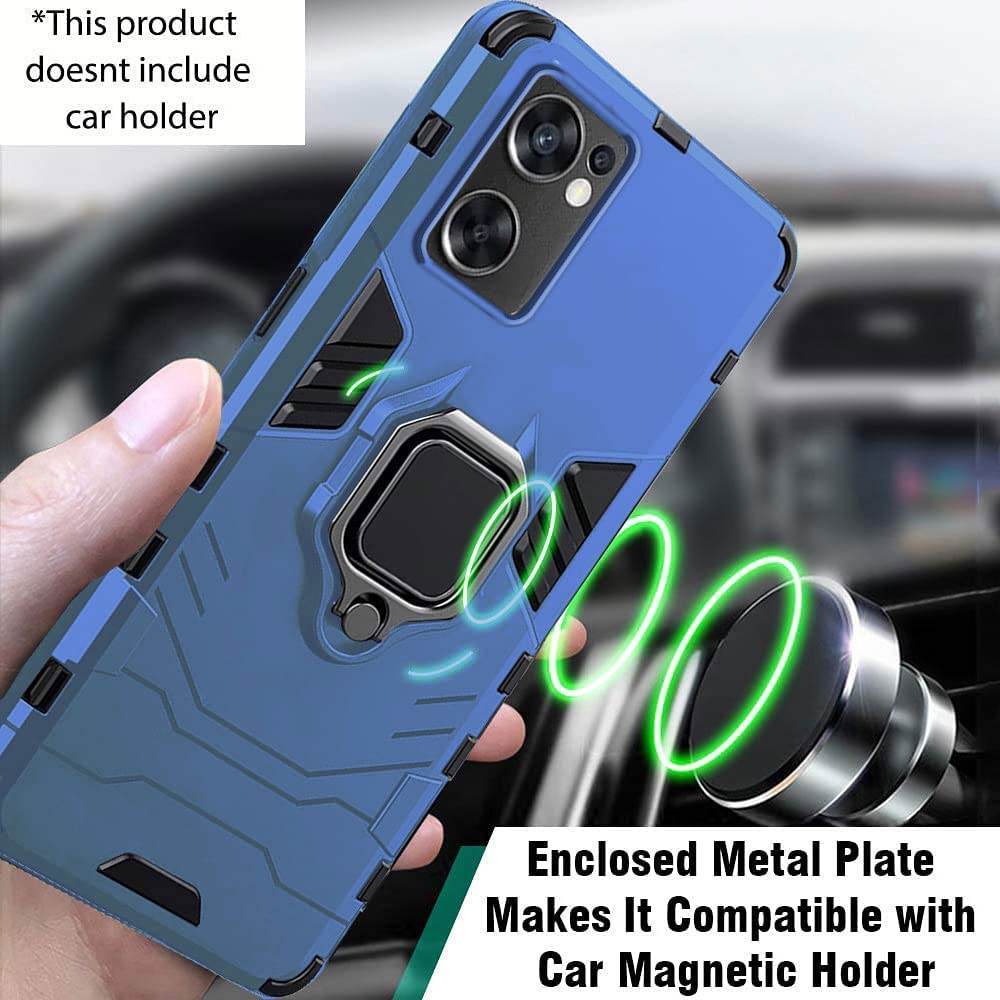 OnePlus Nord CE 2 5G Tough Armor Ring Holder & Kickstand in-Built 360 Degree Protection Back Case - Blue - Guleel
