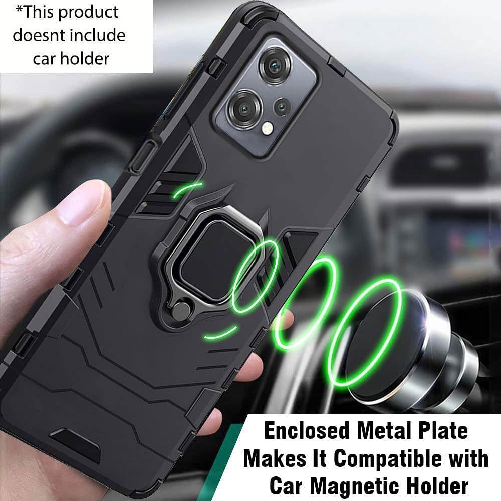 OnePlus Nord CE 2 LITE 5G Tough Armor Ring Holder & Kickstand in-Built 360 Degree Protection Back Case - Black - Guleel