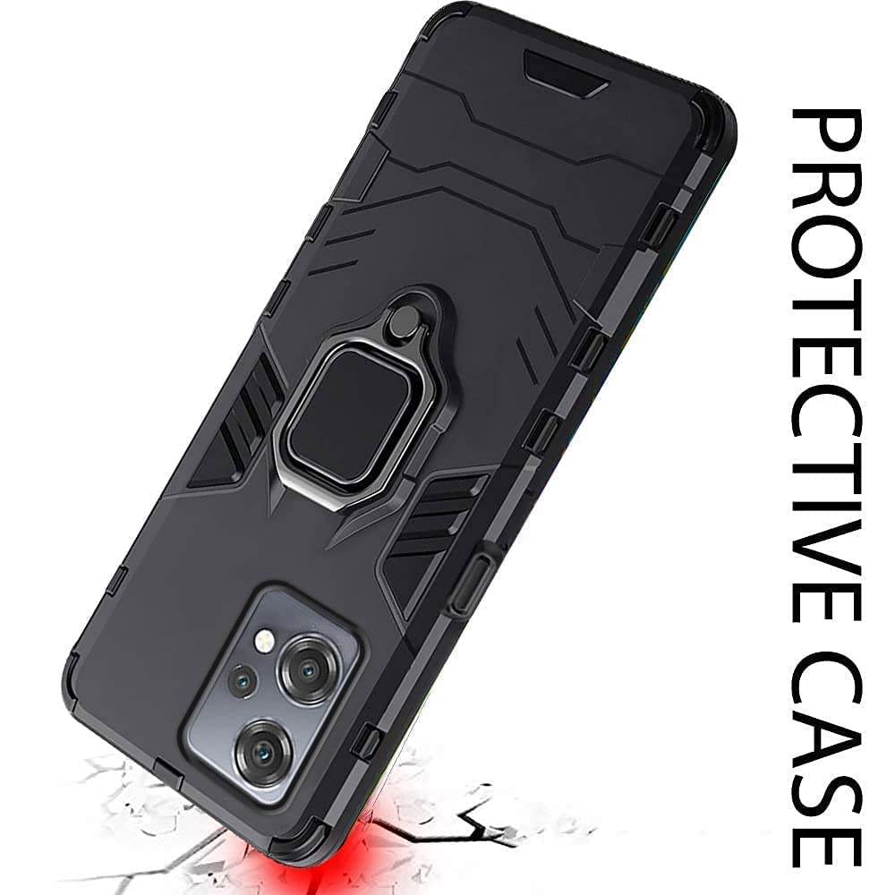 OnePlus Nord CE 2 LITE 5G Tough Armor Ring Holder & Kickstand in-Built 360 Degree Protection Back Case - Black - Guleel