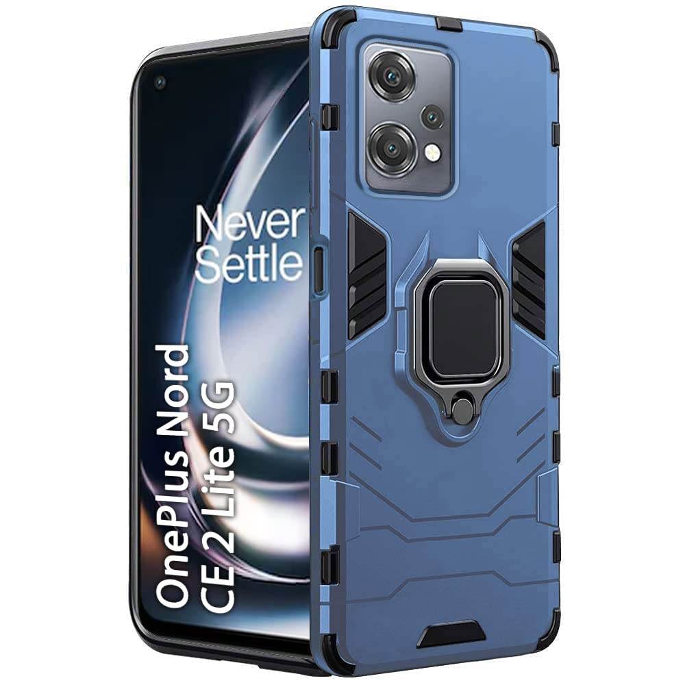OnePlus Nord CE 2 LITE 5G Tough Armor Ring Holder & Kickstand in-Built 360 Degree Protection Back Case - Blue - Guleel
