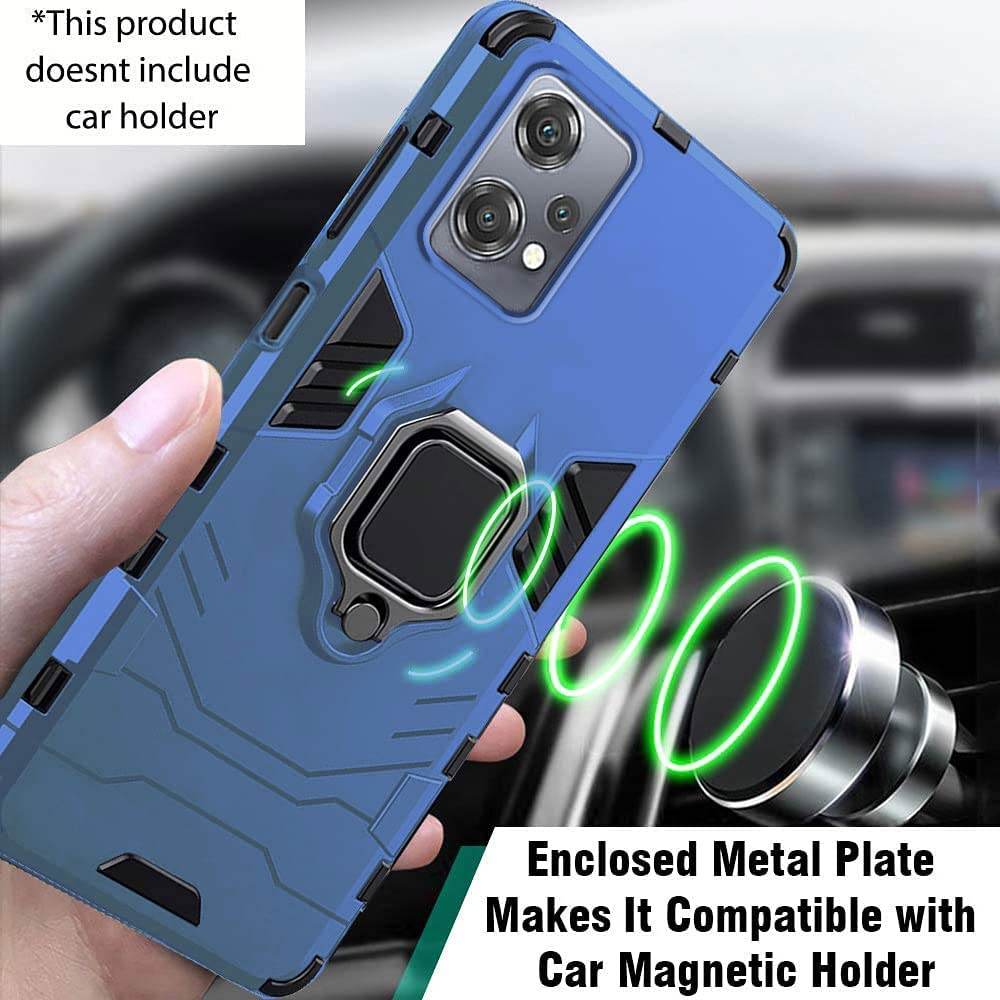 OnePlus Nord CE 2 LITE 5G Tough Armor Ring Holder & Kickstand in-Built 360 Degree Protection Back Case - Blue - Guleel