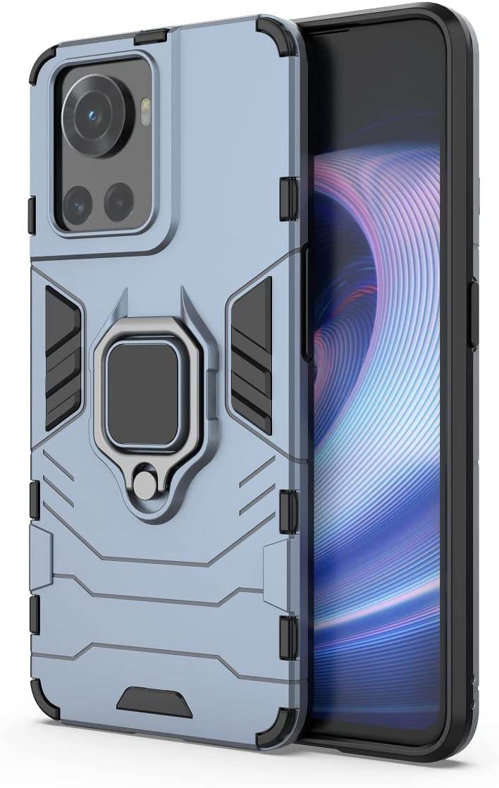 OnePlus Nord 10R 5G Tough Armor Ring Holder & Kickstand in-Built 360 Degree Protection Back Case - Blue - Guleel