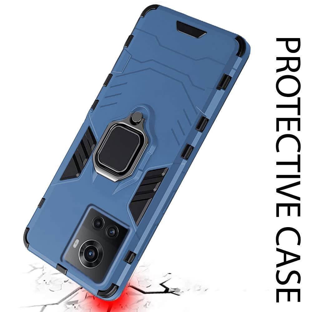 OnePlus Nord 10R 5G Tough Armor Ring Holder & Kickstand in-Built 360 Degree Protection Back Case - Blue - Guleel