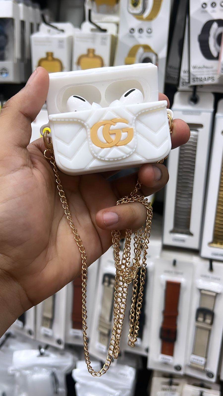 Airpod's Pro 2 Premium Bag With Chain Case - White - Guleel