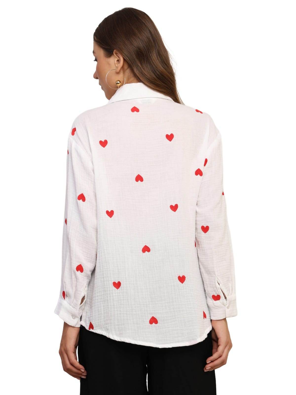 Embroidered Cotton Shirt with Hearts Regular Fit - Guleel