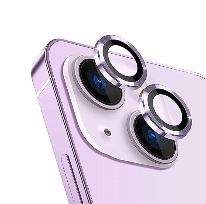 iPhone 14 Camera Lens Protector Tempered Glass Film Aluminum Alloy Lens Cover - Purple - Guleel