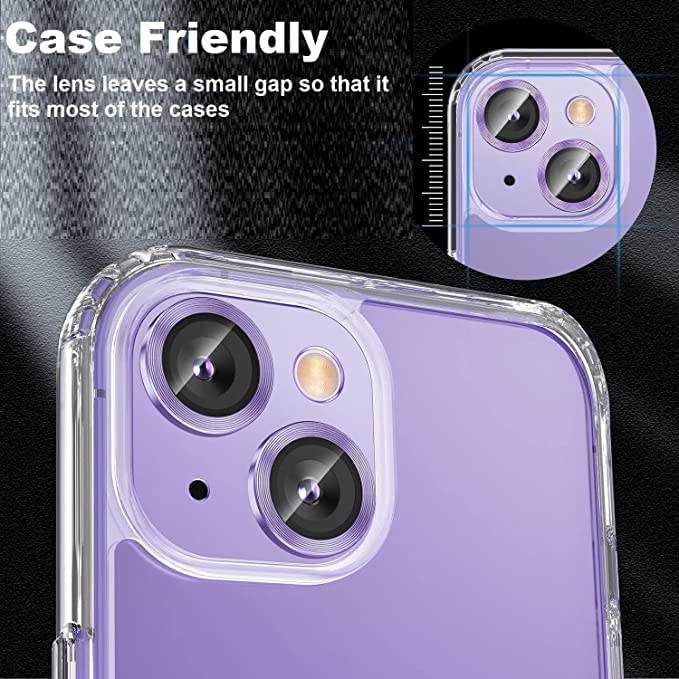 iPhone 14 Camera Lens Protector Tempered Glass Film Aluminum Alloy Lens Cover - Purple - Guleel
