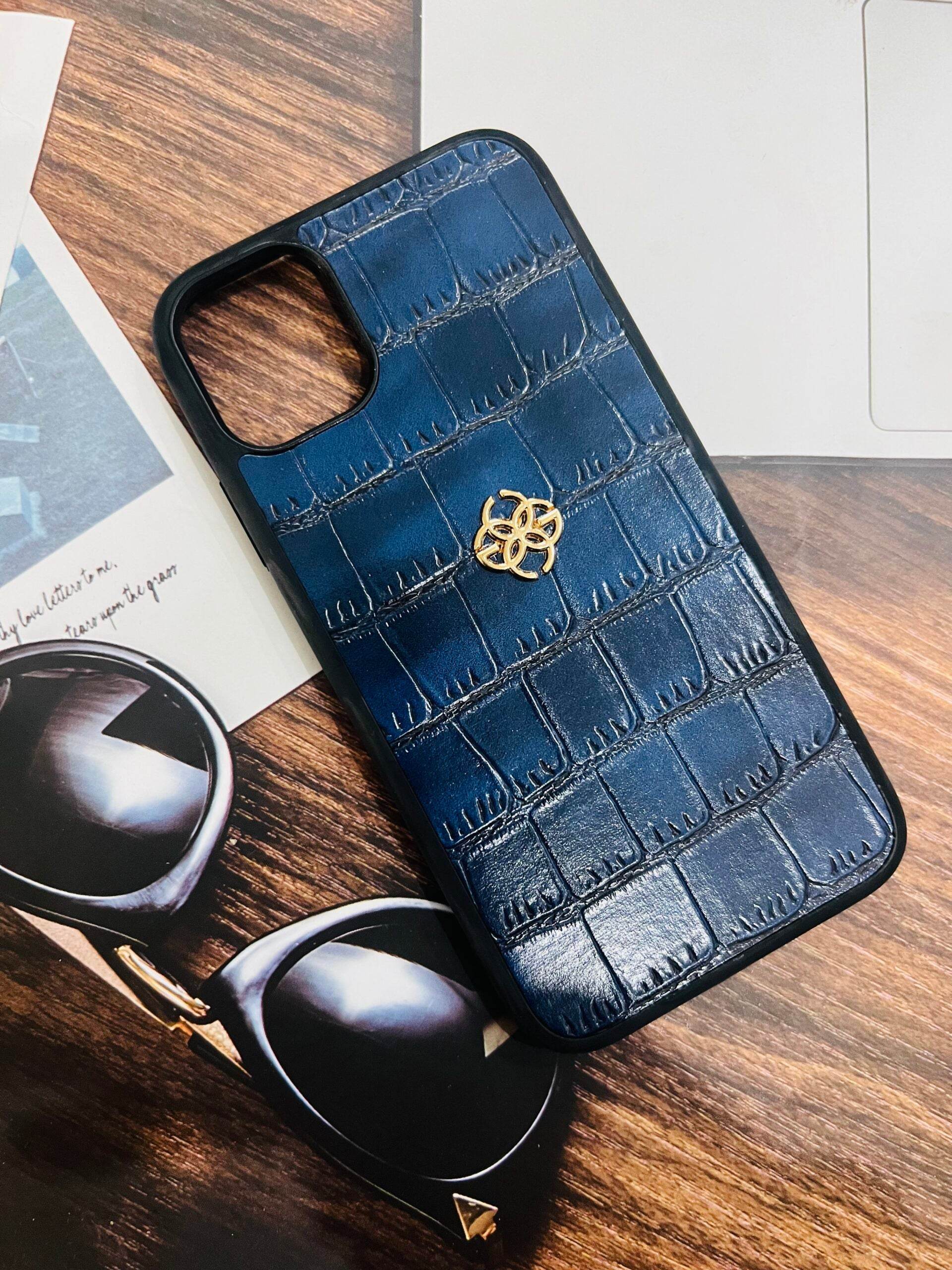 iPhone 11 Premium Leather Golden Concept Case - Blue - Guleel
