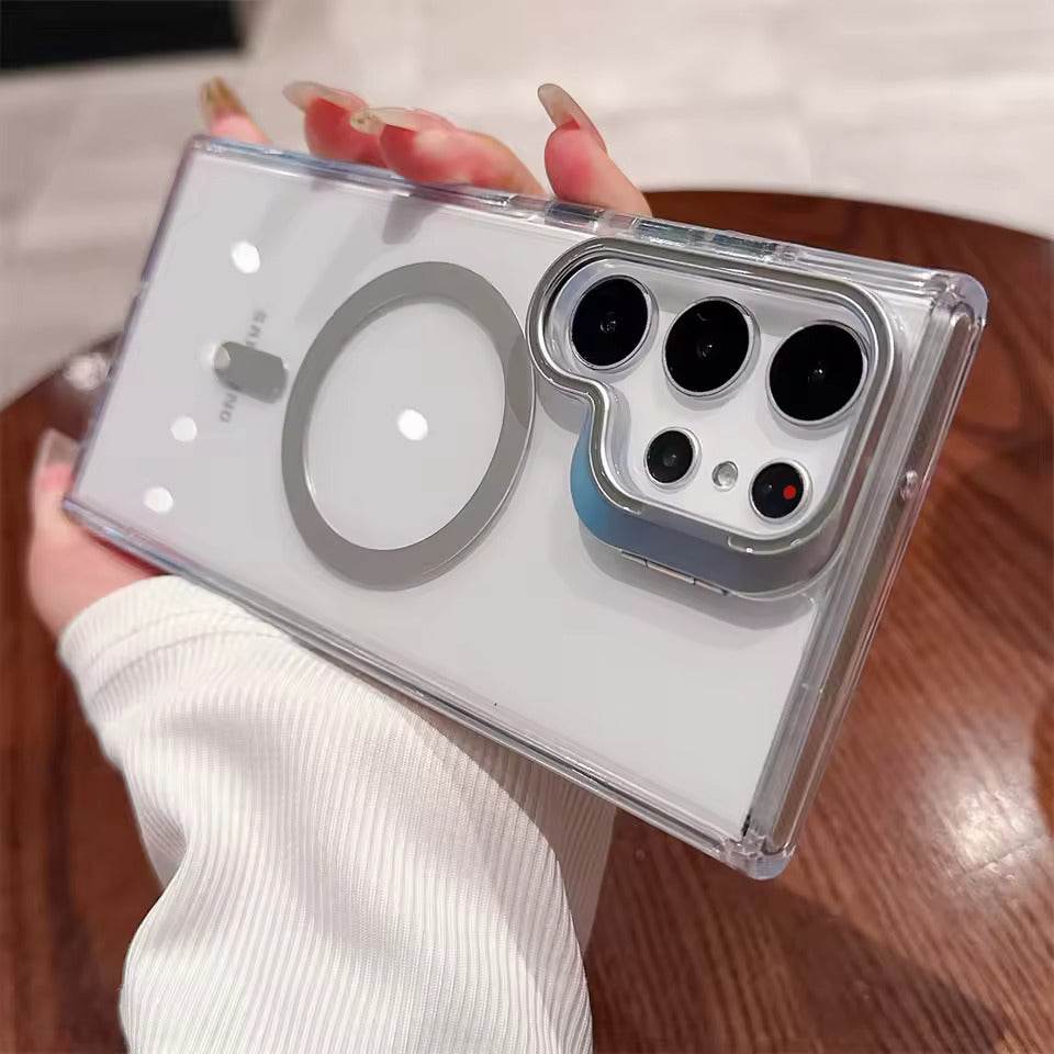 Samsung Galaxy S24 Ultra Premium Magsafe Transparent Kickstand Case - Silver - Guleel