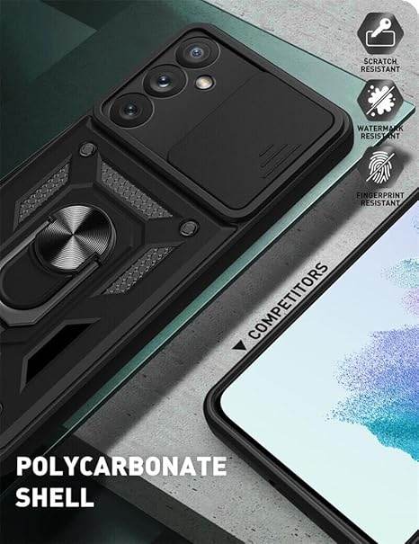 Tough Armor Back Cover for Samsung Galaxy S23 FE Bumper Back Case | Ring Holder & Sliding Camera Shield Cover | 360 Degree Protection Back Case Cover for Samsung Galaxy S23 FE Case (Black) - Guleel