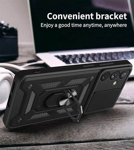 Tough Armor Back Cover for Samsung Galaxy S23 FE Bumper Back Case | Ring Holder & Sliding Camera Shield Cover | 360 Degree Protection Back Case Cover for Samsung Galaxy S23 FE Case (Black) - Guleel