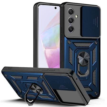 Tough Armor Back Cover for Samsung Galaxy S23 FE Bumper Back Case | Ring Holder & Sliding Camera Shield Cover | 360 Degree Protection Back Case Cover for Samsung Galaxy S23 FE Case (Blue) - Guleel