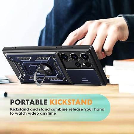 Tough Armor Back Cover for Samsung Galaxy S24 Ultra Case | Ring Holder & Sliding Camera Shield Cover | 360 Degree Protection Back Case Cover for Samsung Galaxy S24 Ultra Case (Blue) - Guleel