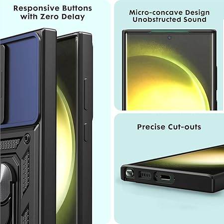 Tough Armor Back Cover for Samsung Galaxy S24 Ultra Case | Ring Holder & Sliding Camera Shield Cover | 360 Degree Protection Back Case Cover for Samsung Galaxy S24 Ultra Case (Blue) - Guleel