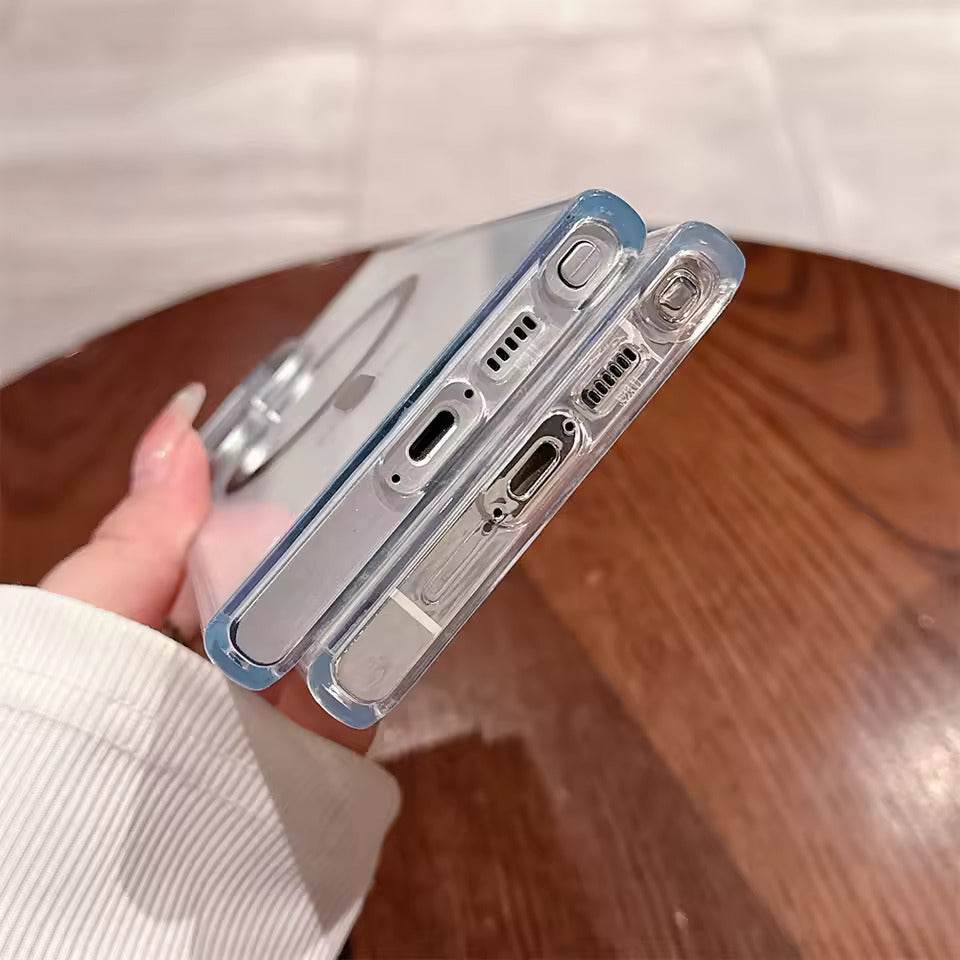 Samsung Galaxy S24 Ultra Premium Magsafe Transparent Kickstand Case - Silver - Guleel