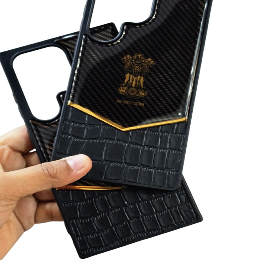 Premium Leather Engraving Carbon Fibre Back Cover - Black