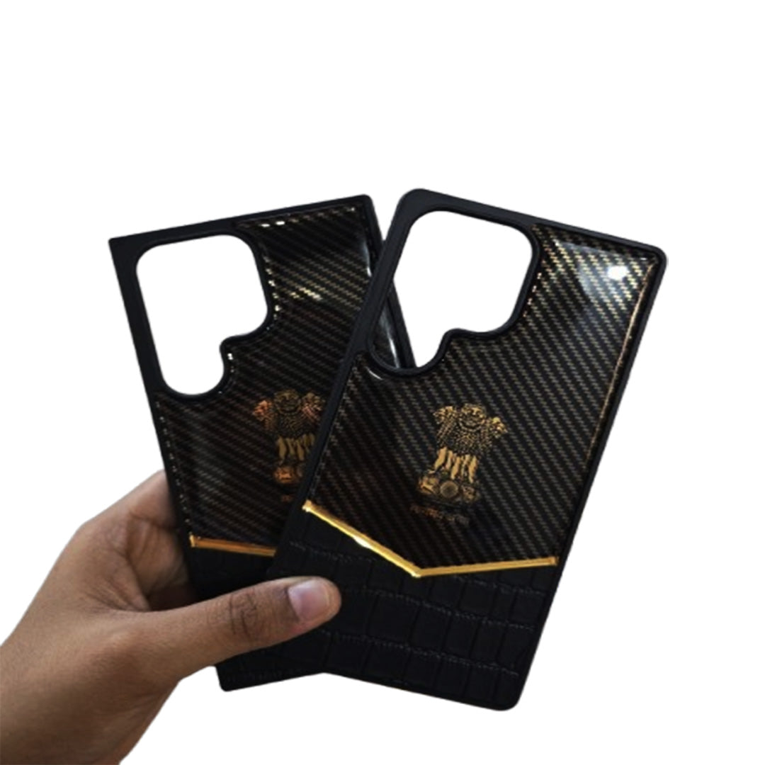 Premium Leather Engraving Carbon Fibre Back Cover - Black