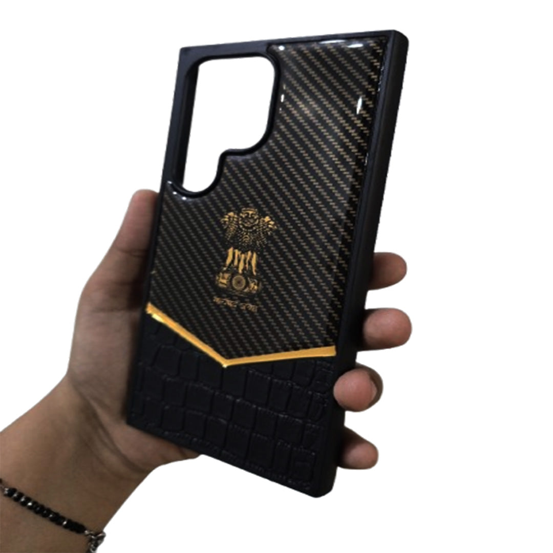 Premium Leather Engraving Carbon Fibre Back Cover - Black