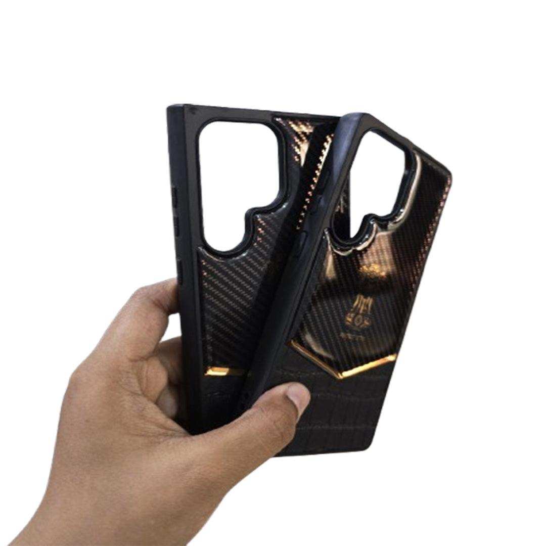 Premium Leather Engraving Carbon Fibre Back Cover - Black