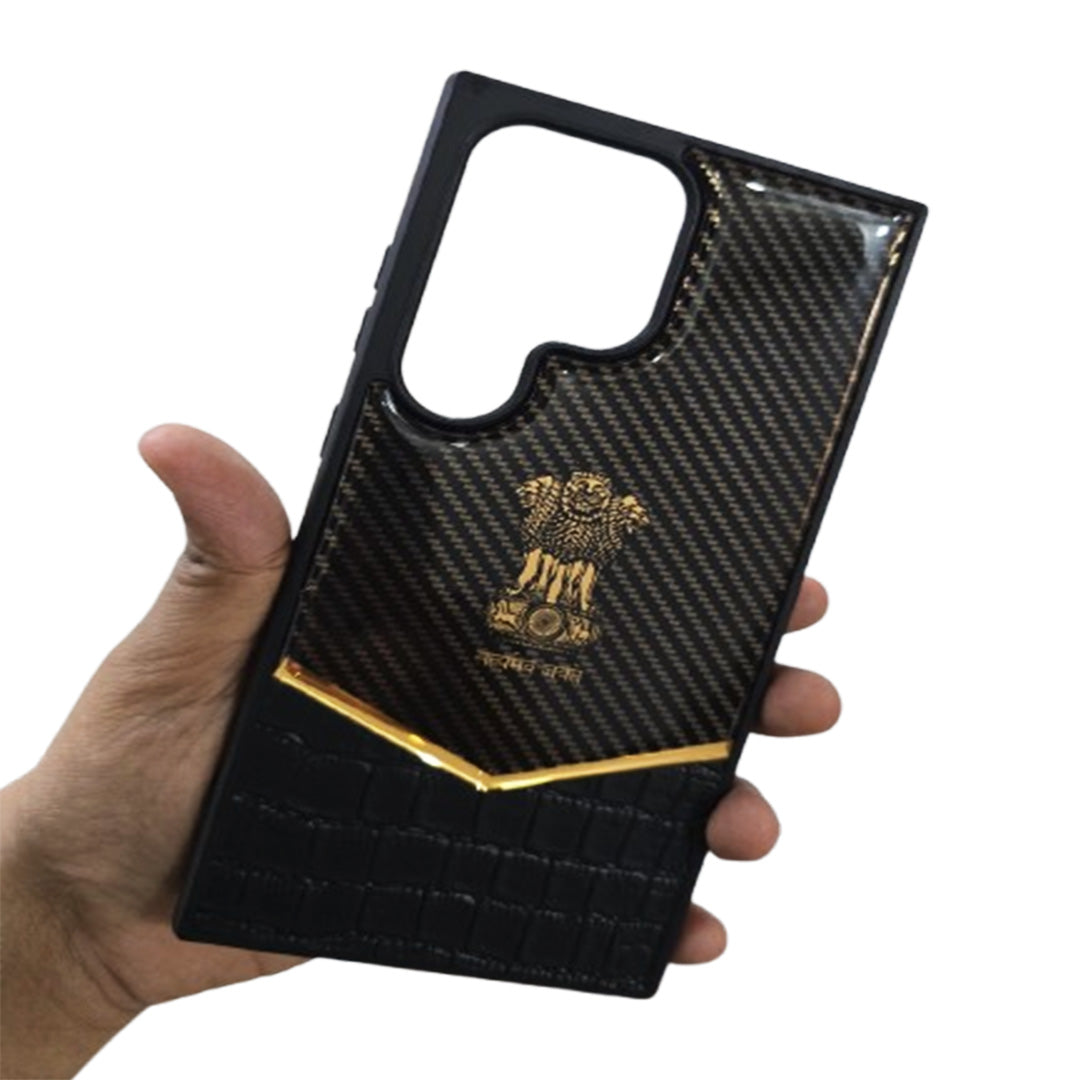 Premium Leather Engraving Carbon Fibre Back Cover - Black
