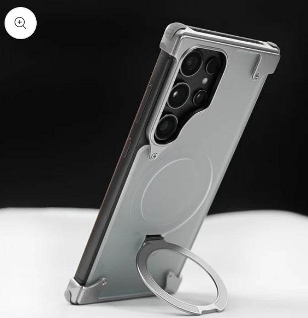 Samsung Galaxy S24 Ultra Pivot Metal Matte Magsafe Kickstand Case - Silver - Guleel