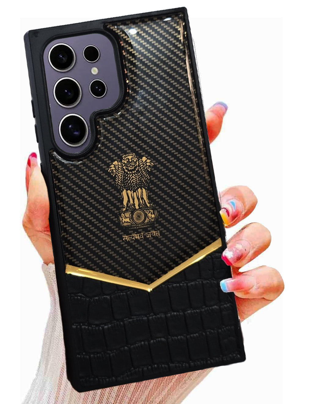 Premium Leather Engraving Carbon Fibre Back Cover - Black