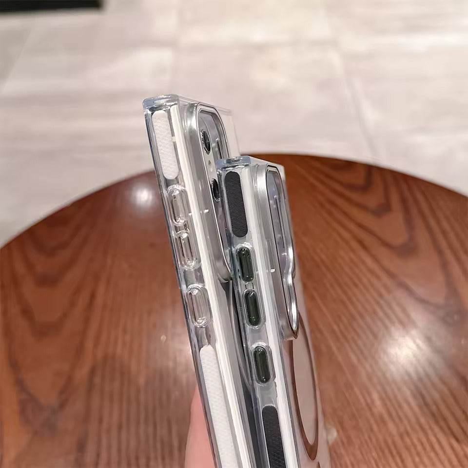 Samsung Galaxy S24 Ultra Premium Magsafe Transparent Kickstand Case - Silver - Guleel