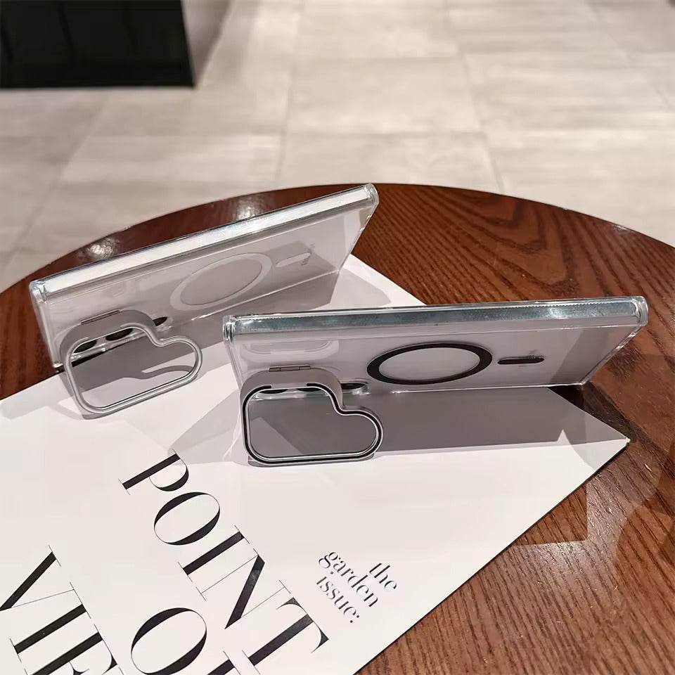 Samsung Galaxy S24 Ultra Premium Magsafe Transparent Kickstand Case - Black - Guleel