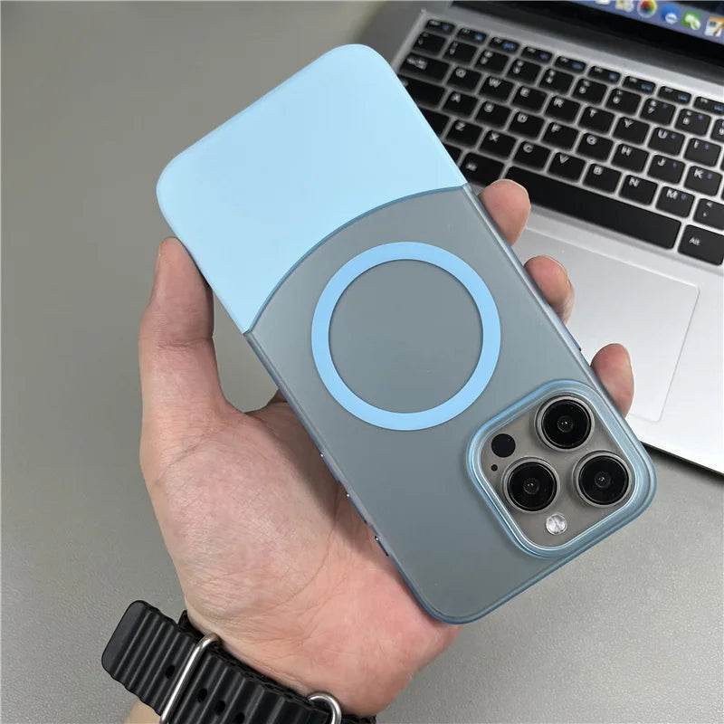 Magnetic Magsafe Matte Finish 2 in 1 Design Case - Light Blue - Guleel