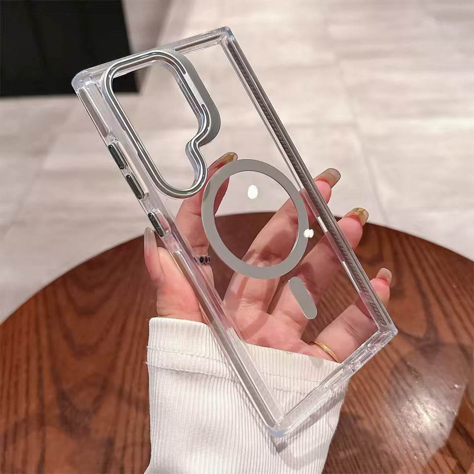 Samsung Galaxy S24 Ultra Premium Magsafe Transparent Kickstand Case - Black - Guleel