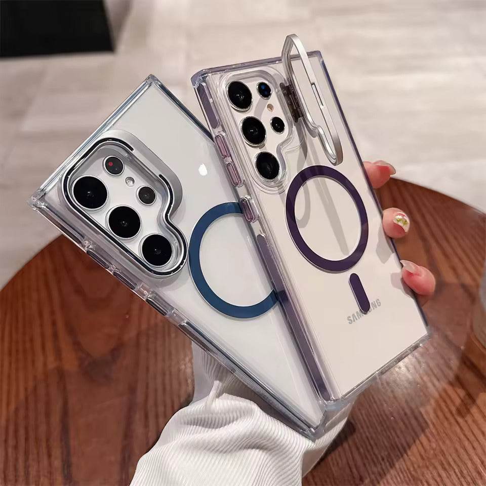 Samsung Galaxy S24 Ultra Premium Magsafe Transparent Kickstand Case - Silver - Guleel