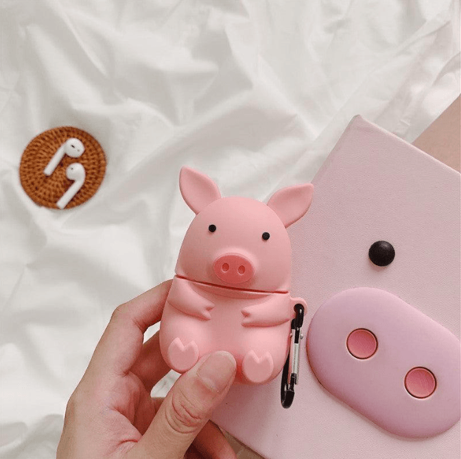 Airpod's 2 Cartoon Piggy Silicone Case ( Airpods Not Included ) Pink - Guleel