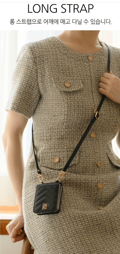 Galaxy Z Flip 4 Premium Leather Cross Body Bag Long Strap Card Holder Flip Cover - Blue - Guleel