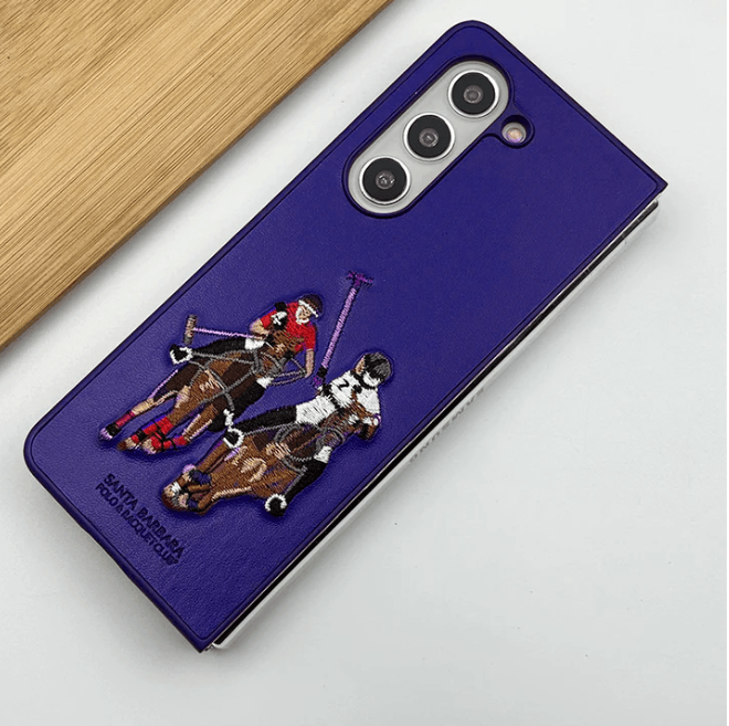 Samsung Galaxy Z Fold 5 Premium Polo Santa Barbara Stitched Case - Blue - Guleel
