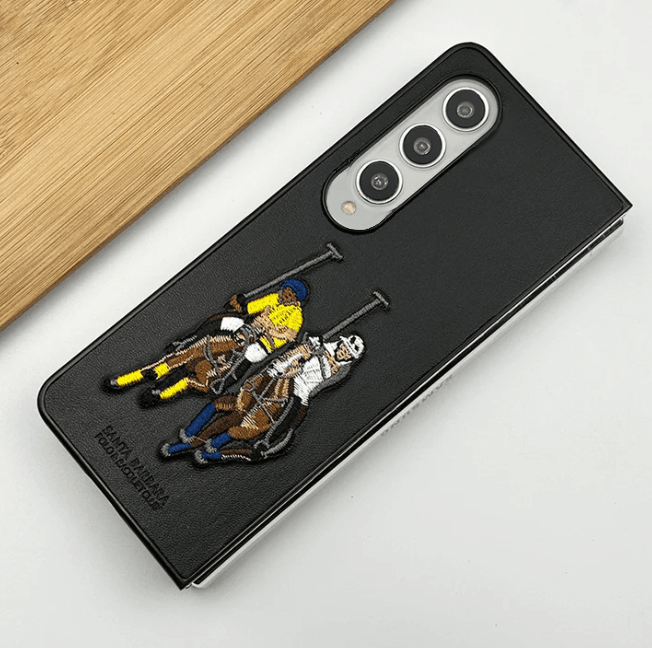 Samsung Galaxy Z Fold 3 Premium Polo Santa Barbara Stitched Case - Black - Guleel