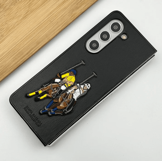 Samsung Galaxy Z Fold 5 Premium Polo Santa Barbara Stitched Case - Black - Guleel
