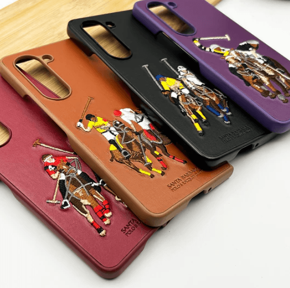 Samsung Galaxy Z Fold 5 Premium Polo Santa Barbara Stitched Case - Brown - Guleel