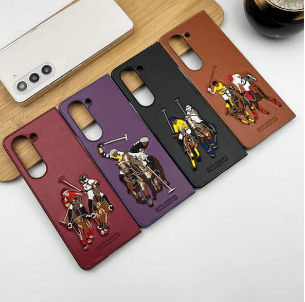 Samsung Galaxy Z Fold 5 Premium Polo Santa Barbara Stitched Case - Brown - Guleel