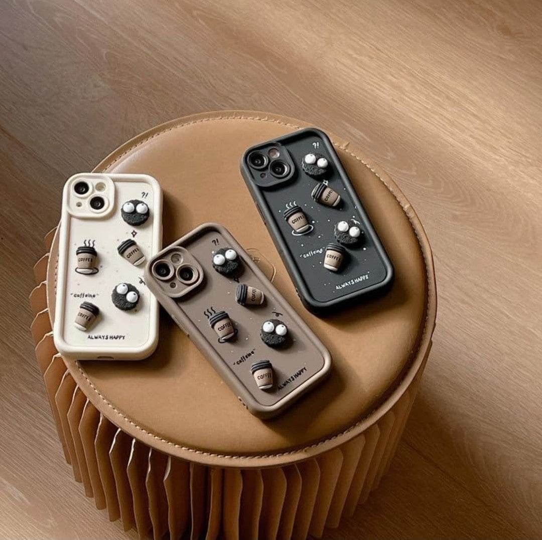 iPhone 14 Cute Coffee Silicone Cartoon Back Case Cover - Brown - Guleel