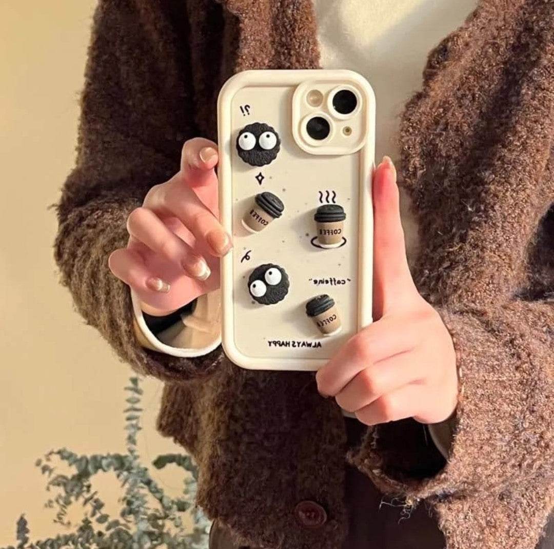 iPhone 13 Cute Coffee Silicone Cartoon Back Case Cover - Cream - Guleel