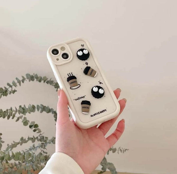 iPhone 13 Cute Coffee Silicone Cartoon Back Case Cover - Cream - Guleel