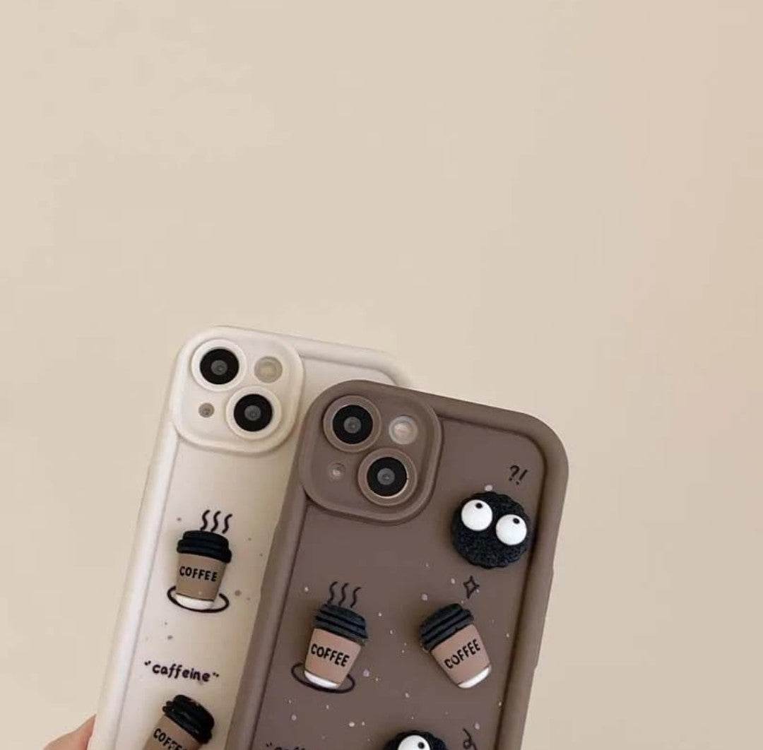 iPhone 13 Cute Coffee Silicone Cartoon Back Case Cover - Cream - Guleel