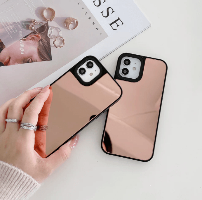 iPhone 13 Premium Mirror Reflective Phone Cover - Rose Gold - Guleel