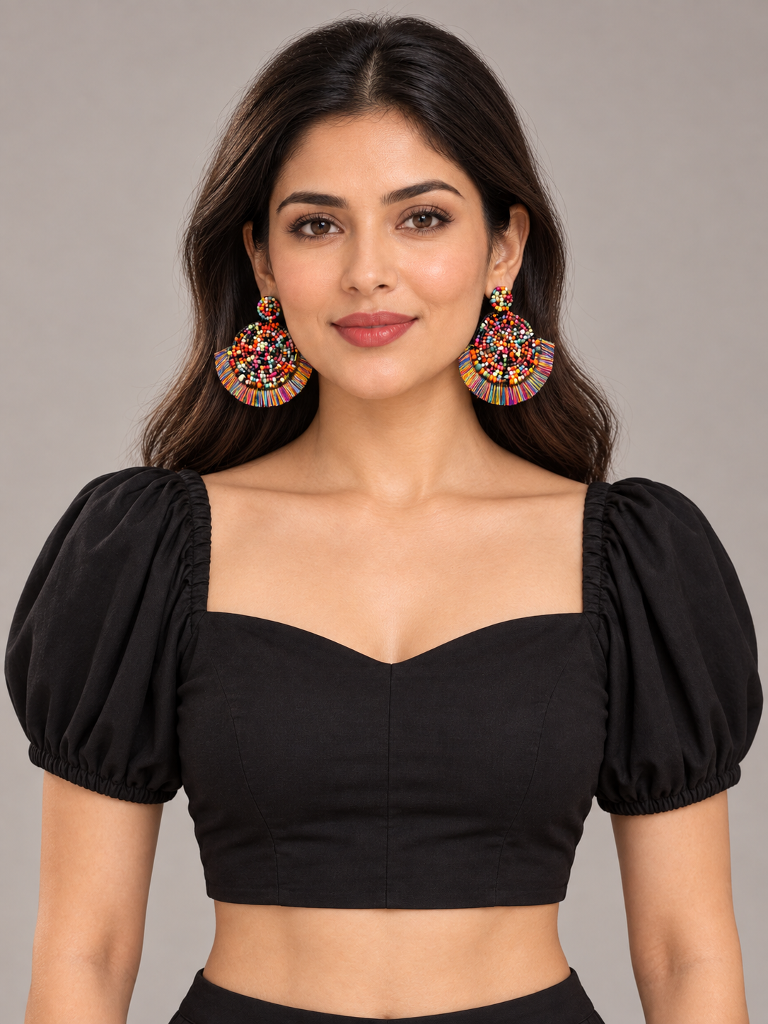 Multicolor Beaded Round Earrings with Rainbow Fringe