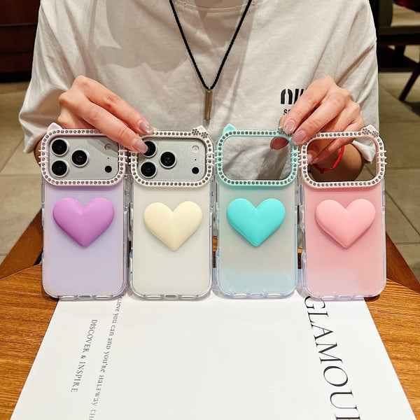 Luxury 3D Heart Silicone Phone Case with Camera Lens Protection | Cute Shockproof Soft TPU Cover